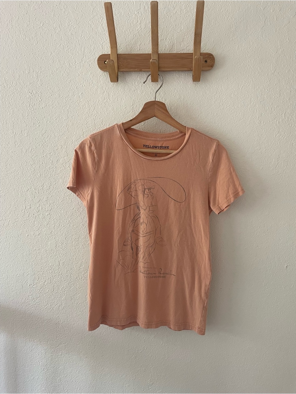 Lucky Brand Yellowstone National Park Peach Western Cowboy Graphic T-Shirt XS